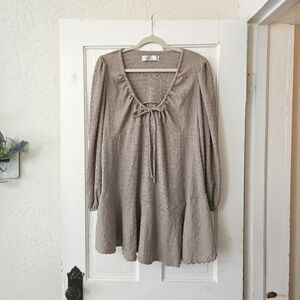 Free People FP Beach Tan Oversized 3/4 Sleeve Mini Dress Size Small, Boho, Flowy